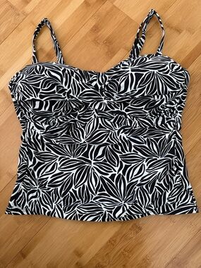 Lands End Black & White Floral Tankini Top - Women